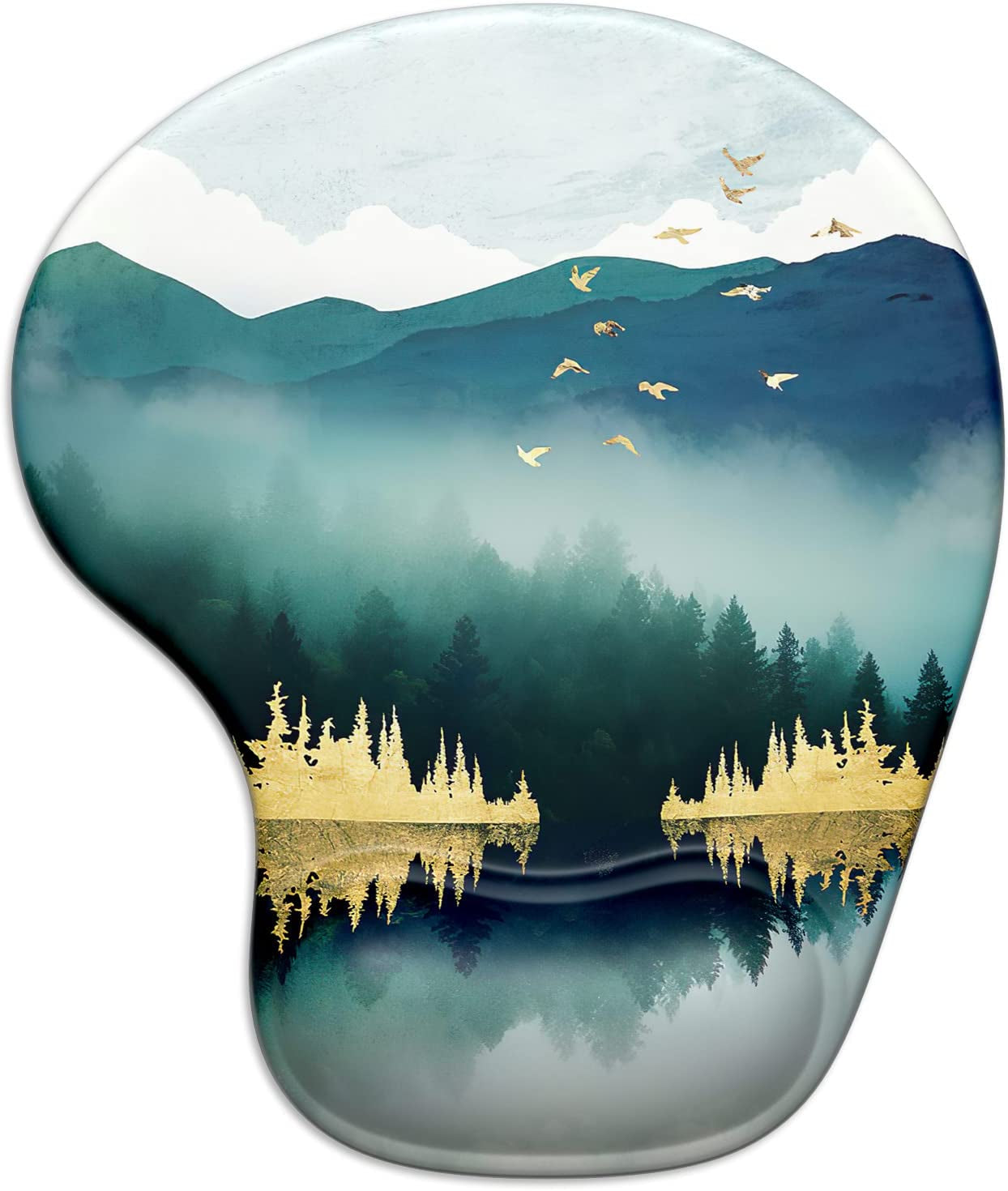 Ergonomic Mouse Pad with Gel Wrist Support Wrist Rest Smooth Surface Non-Slip PU Base Comfortable Office Supplies Pain Relief, 9.5 X 8 Inches, Landscape Forest