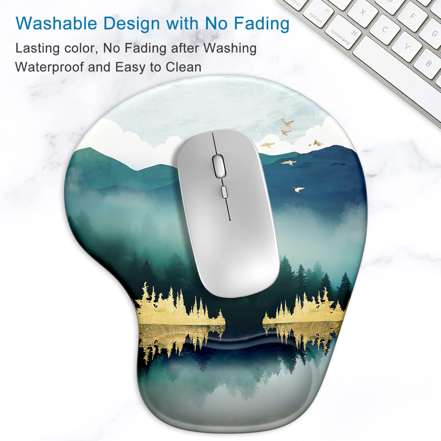 Ergonomic Mouse Pad with Gel Wrist Support Wrist Rest Smooth Surface Non-Slip PU Base Comfortable Office Supplies Pain Relief, 9.5 X 8 Inches, Landscape Forest