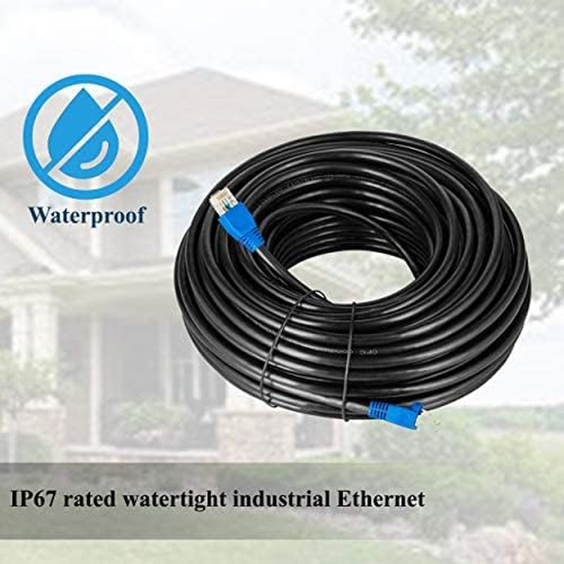 Cat5E Outdoor Waterproof Ethernet Cable with 24AWG RJ45 Plugs 350Mhz Direct Burial Network Internet Cable for Data LAN Routers Modems Black 50 Ft 1 Pack