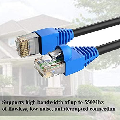 Cat5E Outdoor Waterproof Ethernet Cable with 24AWG RJ45 Plugs 350Mhz Direct Burial Network Internet Cable for Data LAN Routers Modems Black 50 Ft 1 Pack