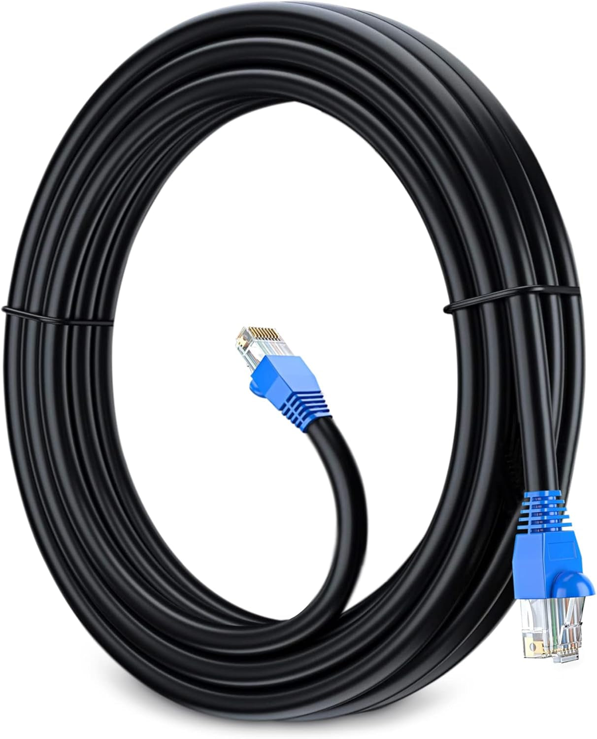 Cat5E Outdoor Waterproof Ethernet Cable with 24AWG RJ45 Plugs 350Mhz Direct Burial Network Internet Cable for Data LAN Routers Modems Black 50 Ft 1 Pack
