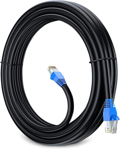 Cat5E Outdoor Waterproof Ethernet Cable with 24AWG RJ45 Plugs 350Mhz Direct Burial Network Internet Cable for Data LAN Routers Modems Black 50 Ft 1 Pack